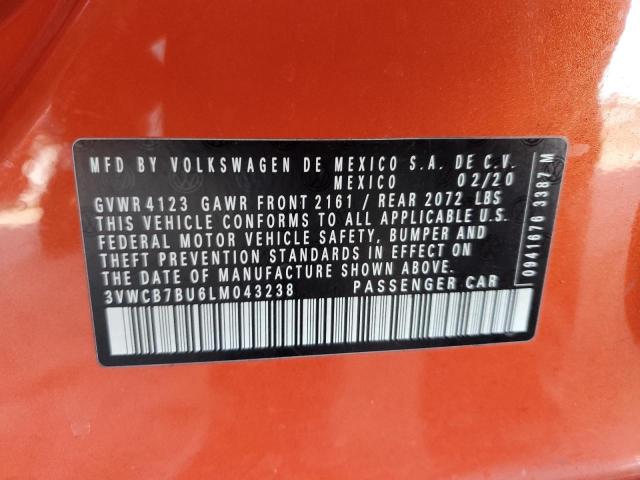3VWCB7BU6LM043238 - 2020 VOLKSWAGEN JETTA S ნარინჯისფერი ფოტო 12