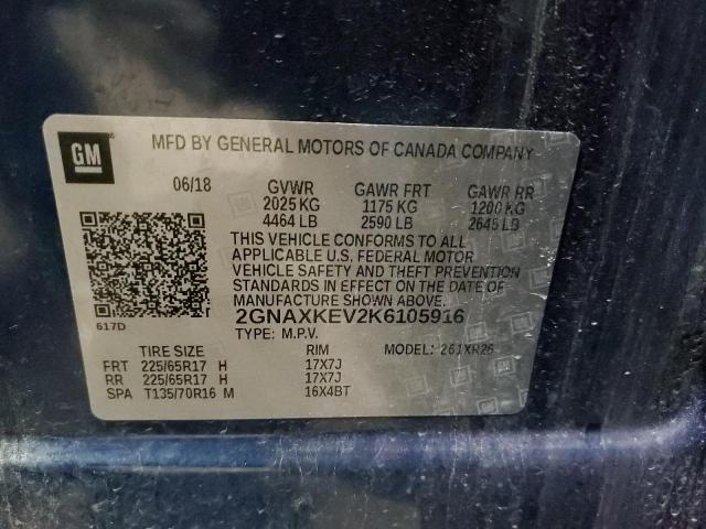 2GNAXKEV2K6105916 - 2019 CHEVROLET EQUINOX LT BLUE photo 14