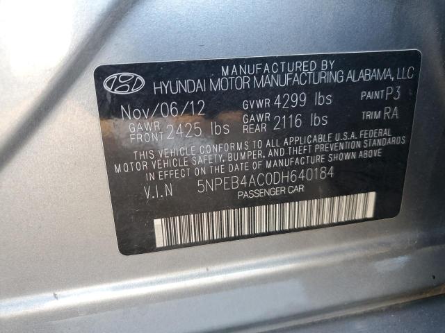 5NPEB4AC0DH640184 - 2013 HYUNDAI SONATA GLS SILVER photo 12