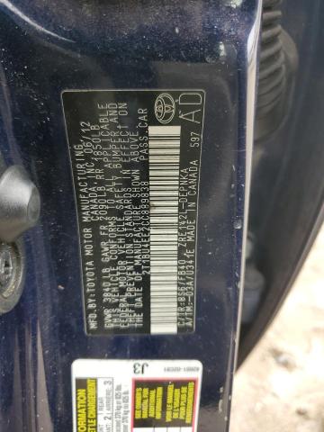 2T1BU4EE2CC889838 - 2012 TOYOTA COROLLA BASE ლურჯი ფოტო 12