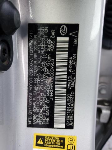 JTHKD5BH0B2039903 - 2011 LEXUS CT 200 SILVER photo 12