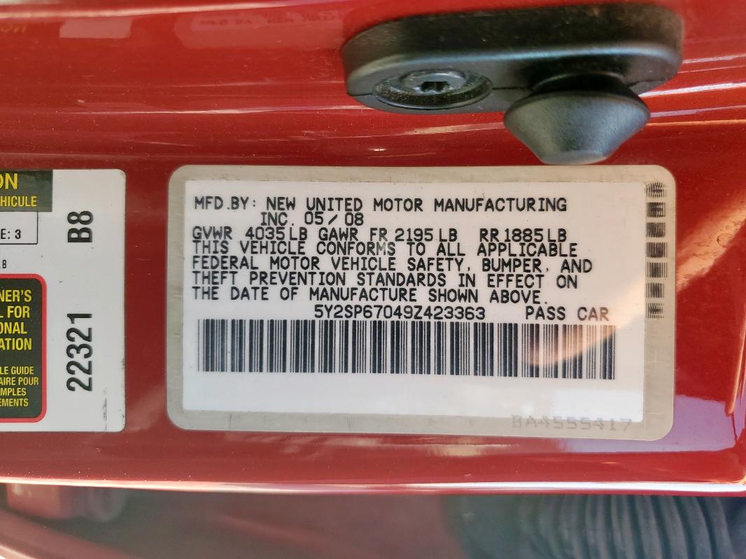 5Y2SP67049Z423363 - 2009 PONTIAC VIBE წითელი ფოტო 12