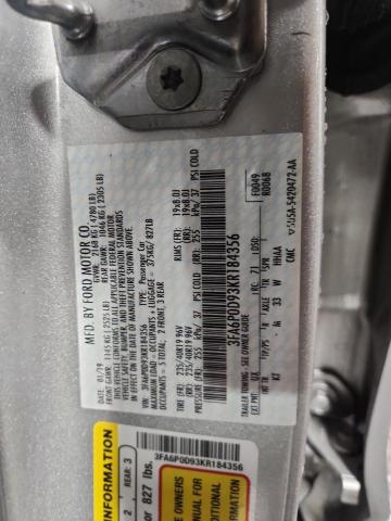 3FA6P0D93KR184356 - 2019 FORD FUSION TITANIUM SILVER photo 12