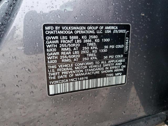 1V2KC2CA1NC214676 - 2022 VOLKSWAGEN ATLAS CROS SE GRAY photo 13