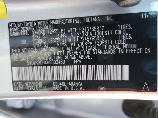 5TDZK3EHXAS003469 - 2010 TOYOTA HIGHLANDER SILVER photo 14