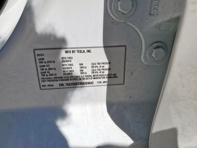 7SAYGDEE9RA289842 - 2024 TESLA MODEL Y 白色 照片 12