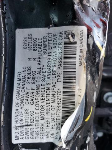 2HGFE1F73RH327704 - 2024 HONDA CIVIC EX BLACK photo 13