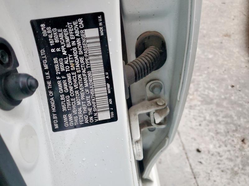 SHHFK7H59JU240260 - 2018 HONDA CIVIC EX თეთრი ფოტო 12