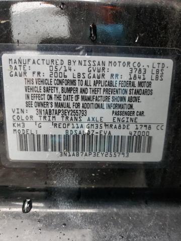 3N1AB7AP3EY255793 - 2014 NISSAN SENTRA S BLACK photo 12