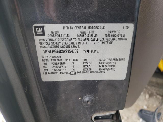 1GNLRGED2AS154732 - 2010 CHEVROLET TRAVERSE LT Boz foto 13