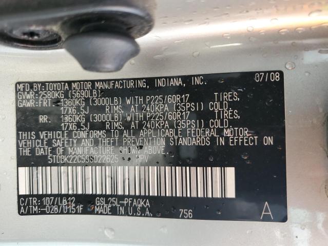 5TDBK22C59S022625 - 2009 TOYOTA SIENNA XLE SILVER photo 13