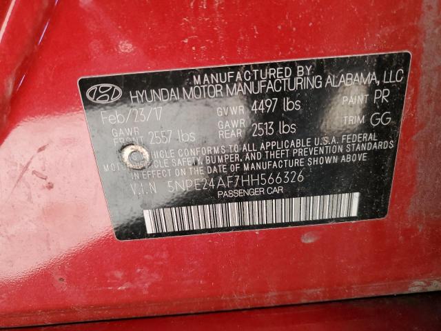 5NPE24AF7HH566326 - 2017 HYUNDAI SONATA SE RED photo 12