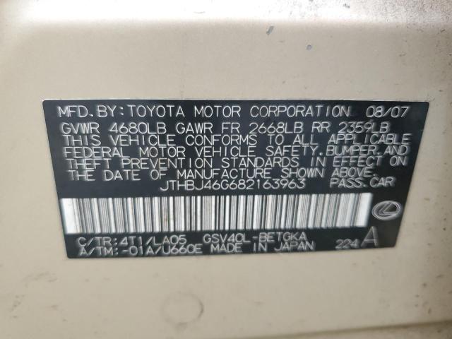 JTHBJ46G682163963 - 2008 LEXUS ES 350 GOLD photo 12