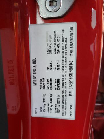 5YJ3E1EB3LF651949 - 2020 TESLA MODEL 3 Qırmızı foto 12