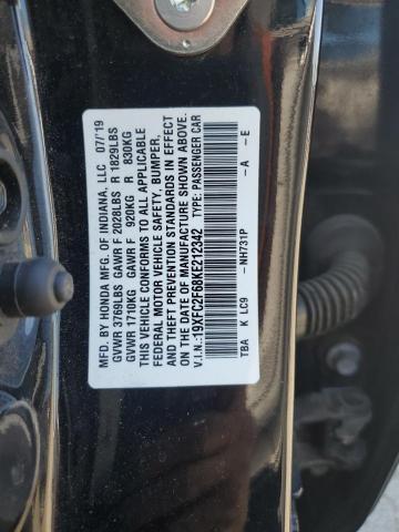 19XFC2F68KE212342 - 2019 HONDA CIVIC LX BLACK photo 12