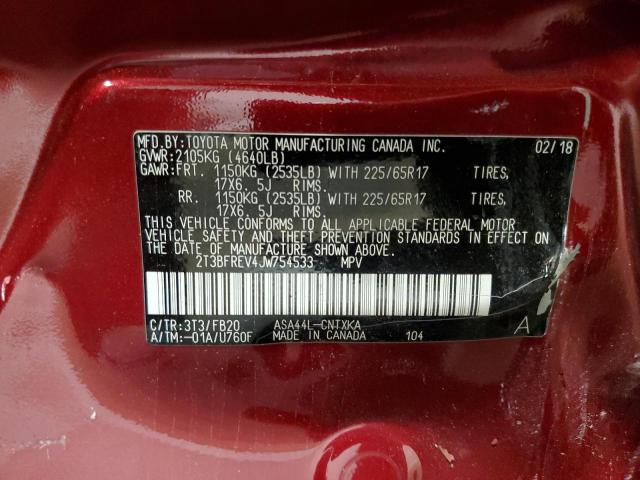 2T3BFREV4JW754533 - 2018 TOYOTA RAV4 LE Rot Foto 12