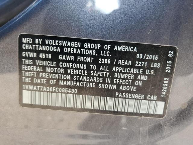1VWAT7A36FC085430 - 2015 VOLKSWAGEN PASSAT S გრაფიტი ფოტო 13