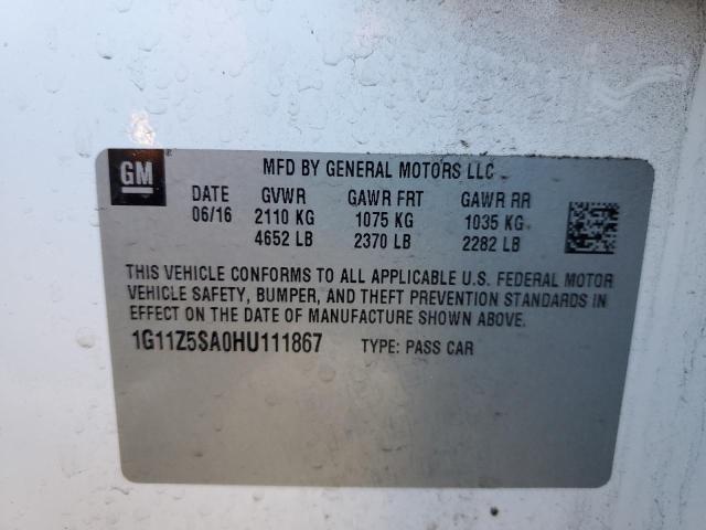 1G11Z5SA0HU111867 - 2017 CHEVROLET IMPALA LS WHITE photo 12