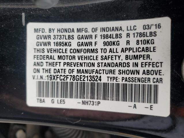 19XFC2F78GE213524 - 2016 HONDA CIVIC EX BLACK photo 12