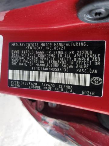 4T1C11AK1MU585133 - 2021 TOYOTA CAMRY LE RED photo 13