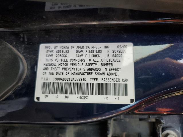 19UUA66216A032910 - 2006 ACURA 3.2TL BLUE photo 12