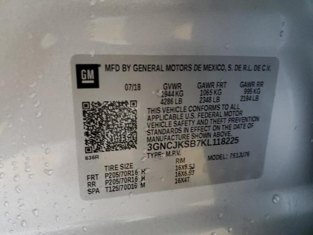 3GNCJKSB7KL118225 - 2019 CHEVROLET TRAX LS SILVER photo 12