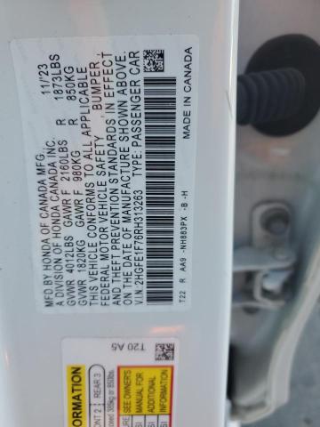2HGFE1F76RH313263 - 2024 HONDA CIVIC EX WHITE photo 13