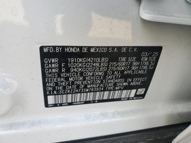 3CZRZ2H73SM783934 - 2025 HONDA HR-V EXL Biały zdjęcie 12