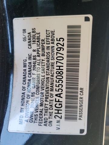 2HGFA55508H707925 - 2008 HONDA CIVIC SI BLACK photo 12