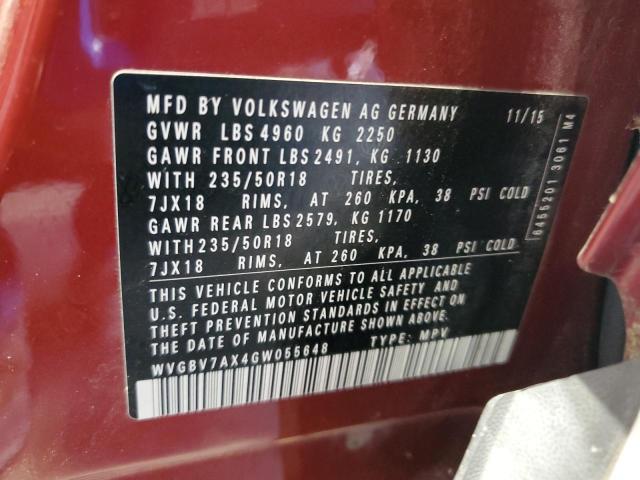 WVGBV7AX4GW055648 - 2016 VOLKSWAGEN TIGUAN S RED photo 13
