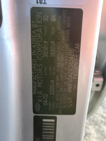 KNAFU5A21C5634210 - 2012 KIA FORTE EX SILVER photo 12