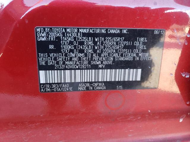 2T3ZF4DV0CW128211 - 2012 TOYOTA RAV4 RED photo 12