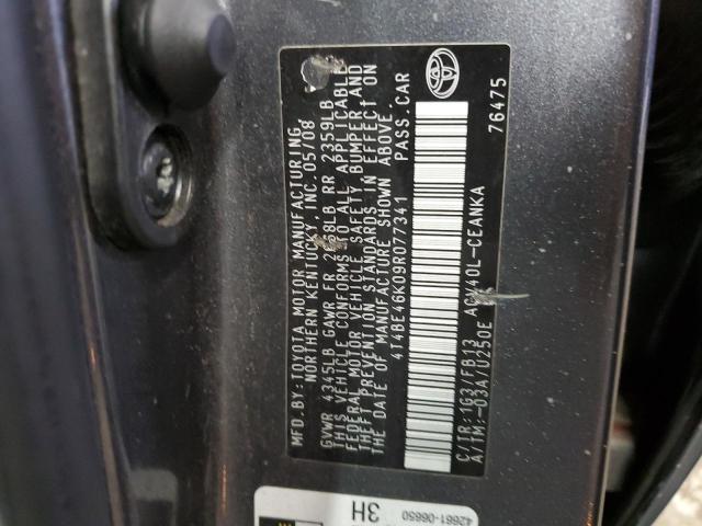 4T4BE46K09R077341 - 2009 TOYOTA CAMRY BASE GRAY photo 12