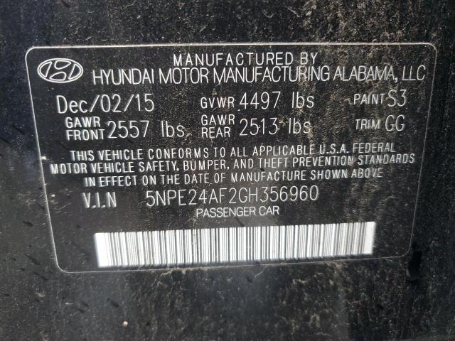 5NPE24AF2GH356960 - 2016 HYUNDAI SONATA SE BLACK photo 12