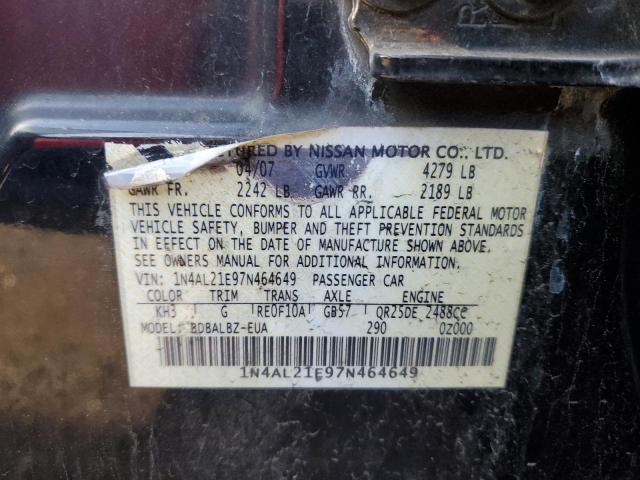 1N4AL21E97N464649 - 2007 NISSAN ALTIMA 2.5 BLACK photo 12