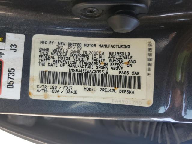 1NXBU4EE2AZ306518 - 2010 TOYOTA COROLLA BASE GRAY photo 12