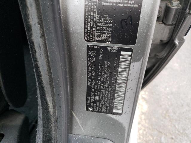 WBADT63443CK42249 - 2003 BMW 5 SERIES I AUTOMATIC GRAY photo 12