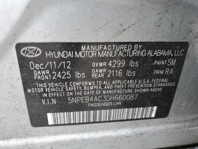 5NPEB4AC3DH660087 - 2013 HYUNDAI SONATA GLS GRAY photo 12