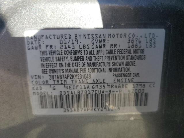 3N1AB7AP2KY291048 - 2019 NISSAN SENTRA S فضي صورة 12