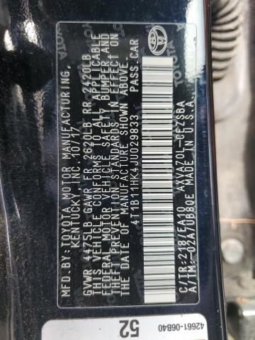 4T1B11HK4JU029833 - 2018 TOYOTA CAMRY L BLACK photo 12