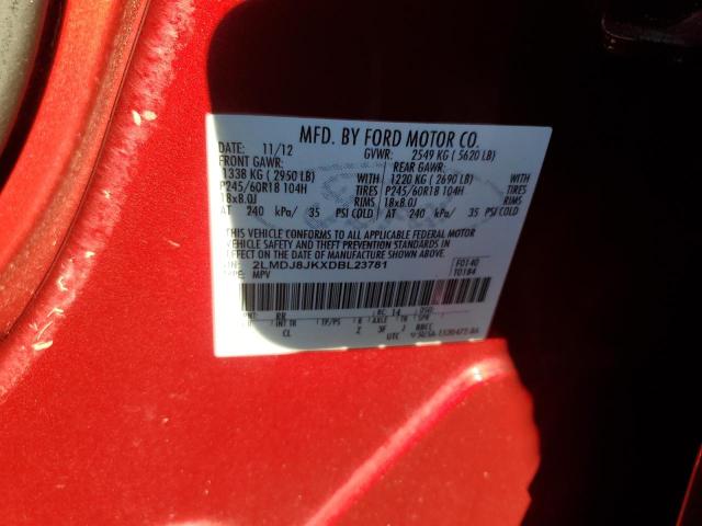 2LMDJ8JKXDBL23781 - 2013 LINCOLN MKX წითელი ფოტო 13