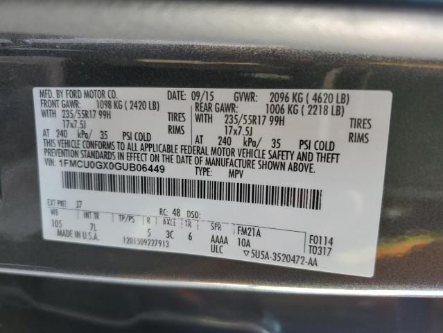 1FMCU0GX0GUB06449 - 2016 FORD ESCAPE SE GRAY photo 12