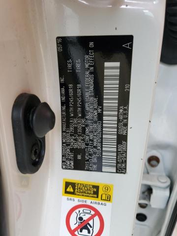 5TDJKRFH7GS288803 - 2016 TOYOTA HIGHLANDER XLE WHITE photo 12