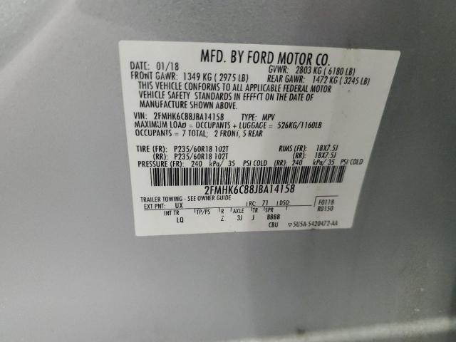 2FMHK6C88JBA14158 - 2018 FORD FLEX SEL SILVER photo 14