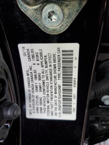 2HGFC2F70JH553487 - 2018 HONDA CIVIC EX BLACK photo 12