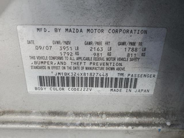 JM1BK324X81827448 - 2008 MAZDA MAZDA3 S SILVER photo 12