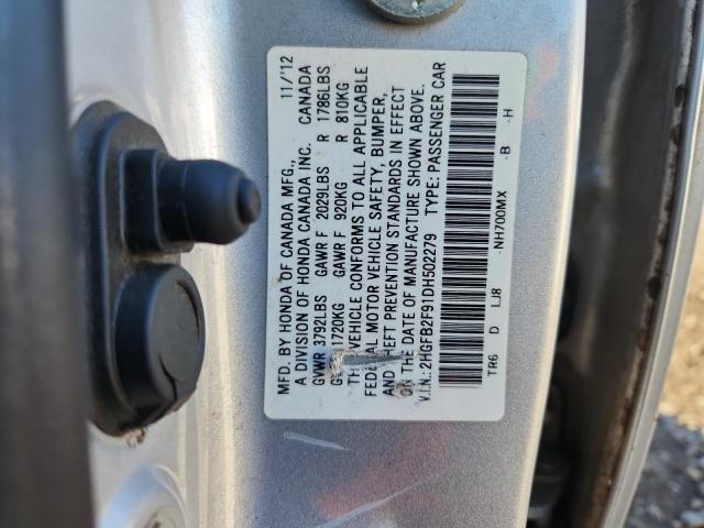 2HGFB2F91DH502279 - 2013 HONDA CIVIC EXL Серебристый фото 12