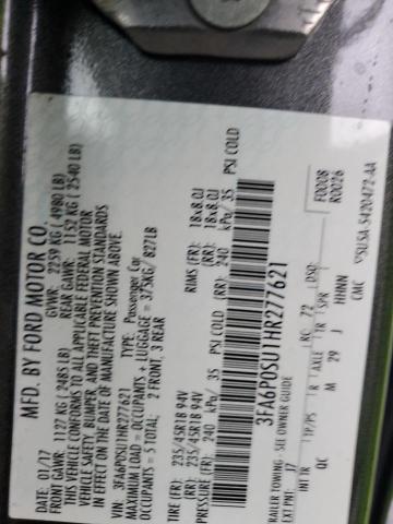 3FA6P0SU1HR277621 - 2017 FORD FUSION TITANIUM PHEV GRAY photo 13