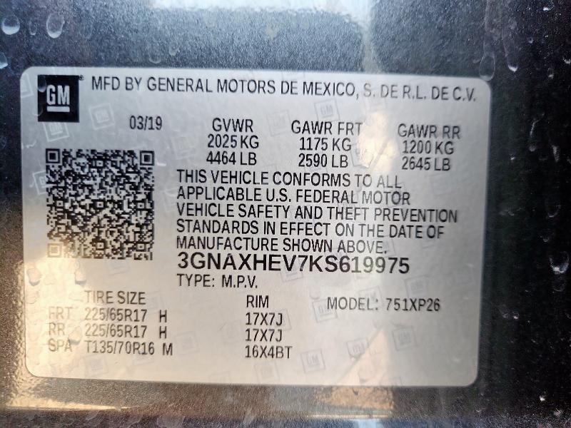 3GNAXHEV7KS619975 - 2019 CHEVROLET EQUINOX LS ნაცრისფერი ფოტო 13