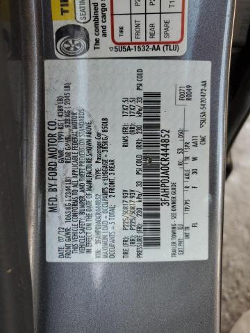 3FAHP0JA0CR444852 - 2012 FORD FUSION SEL GRAY photo 12